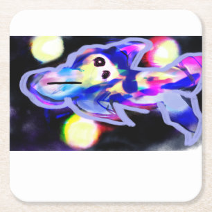 Dolphin wave square paper coaster
