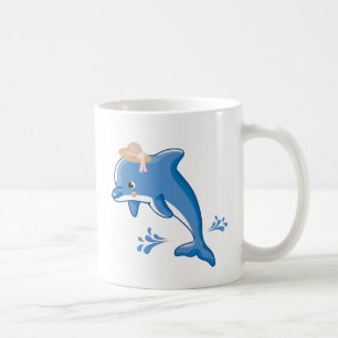 Dolphin wearing a straw hat with stylised water sp coffee mug