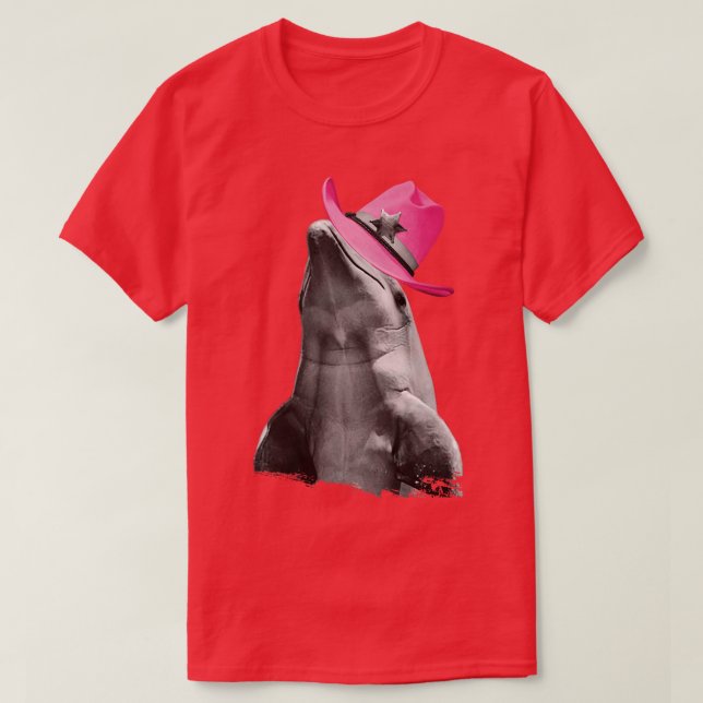 Dolphin Wearing Pink Cowboy Hat Cowgirl T-Shirt (Design Front)