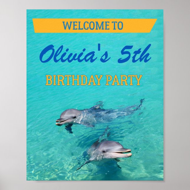 Dolphin welcome party sign Pool party poster decor (Front)