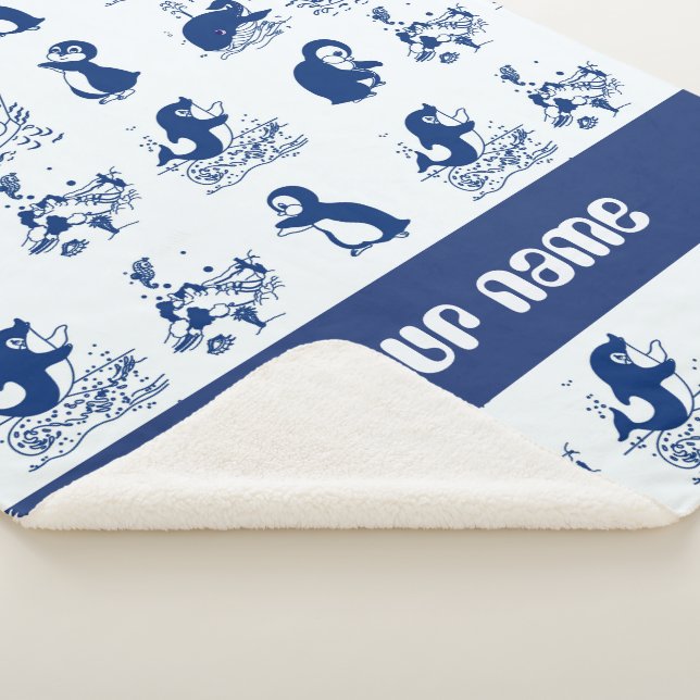 Dolphin, Whales and Penguins Sherpa Blanket (3/4)
