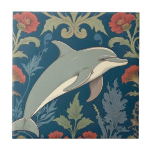 Dolphin William Morris style Ocean Sea theme Right Tile