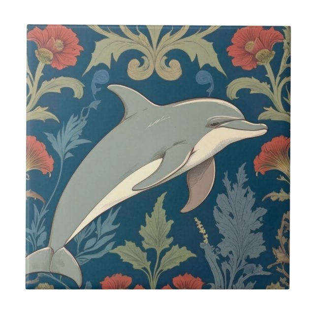 Dolphin William Morris style Ocean Sea theme Right Tile (Front)