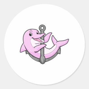 Dolphin with Anchor Classic Round Sticker