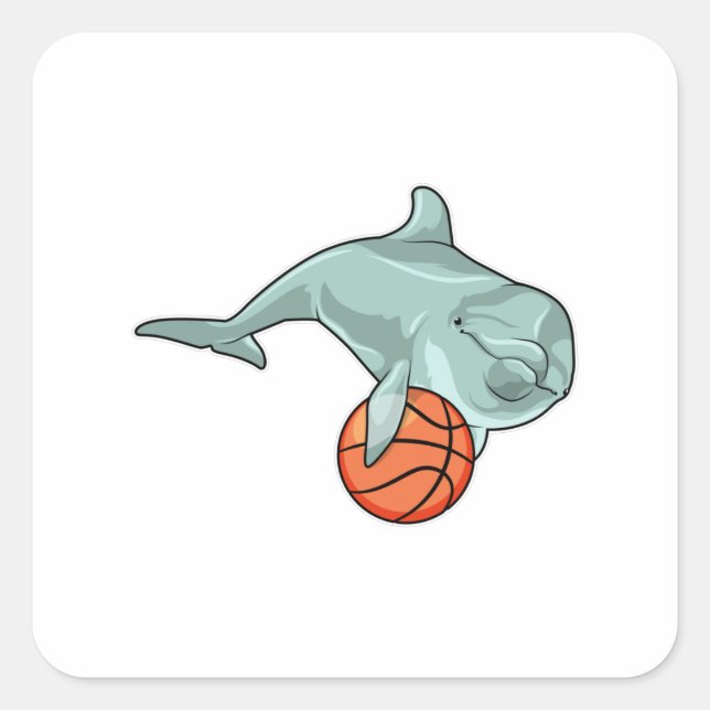 Dolphin with Basketball Square Sticker (Front)