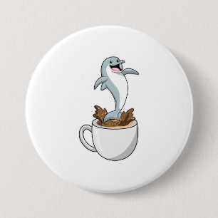 Dolphin with Cup of Coffee 7.5 Cm Round Badge