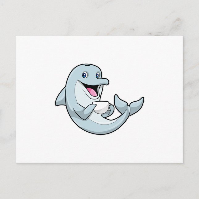 Dolphin with Cup of Coffee Postcard (Front)