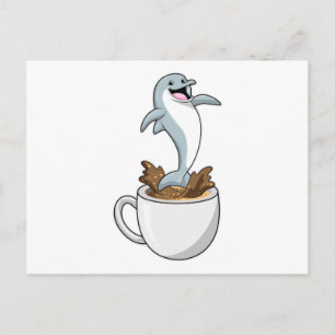 Dolphin with Cup of Coffee Postcard