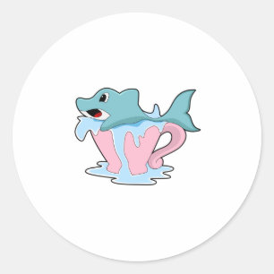 Dolphin with Cup of Water.PNG Classic Round Sticker