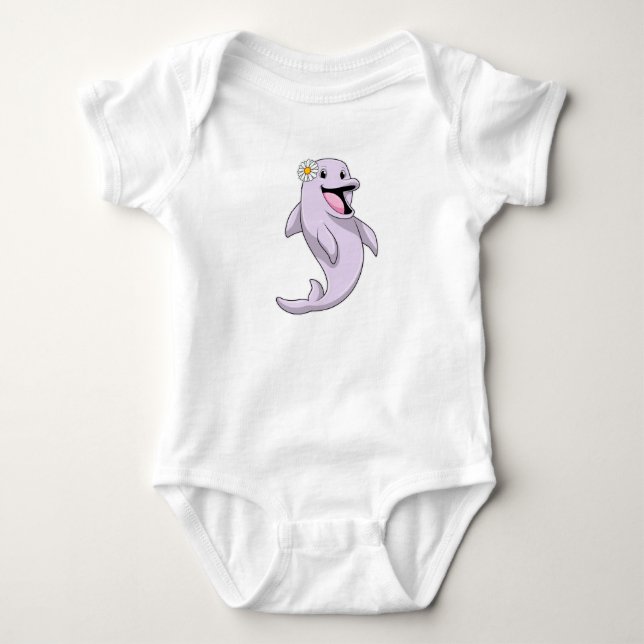 Dolphin with Daisy Flower Baby Bodysuit (Front)