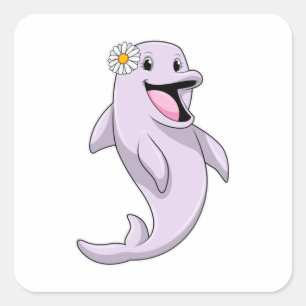 Dolphin with Daisy Flower Square Sticker