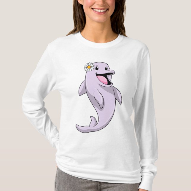 Dolphin with Daisy Flower T-Shirt (Front)