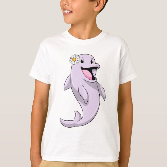 Dolphin with Daisy Flower T-Shirt (Front)