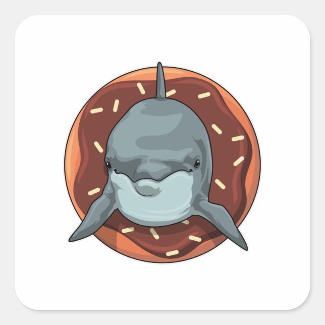 Dolphin with Donut Square Sticker (Front)