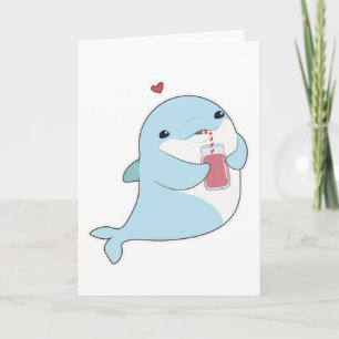 Dolphin with Drink & Heart Card