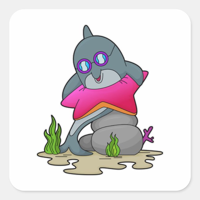 Dolphin with Glasses Square Sticker (Front)