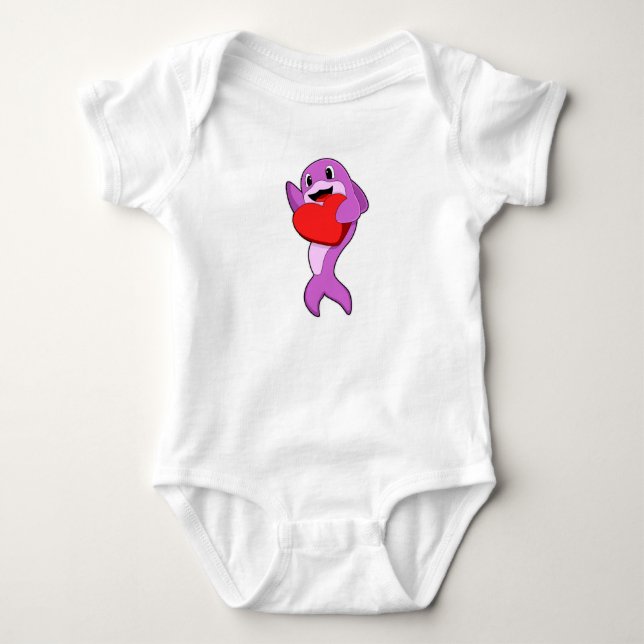 Dolphin with Heart Baby Bodysuit (Front)