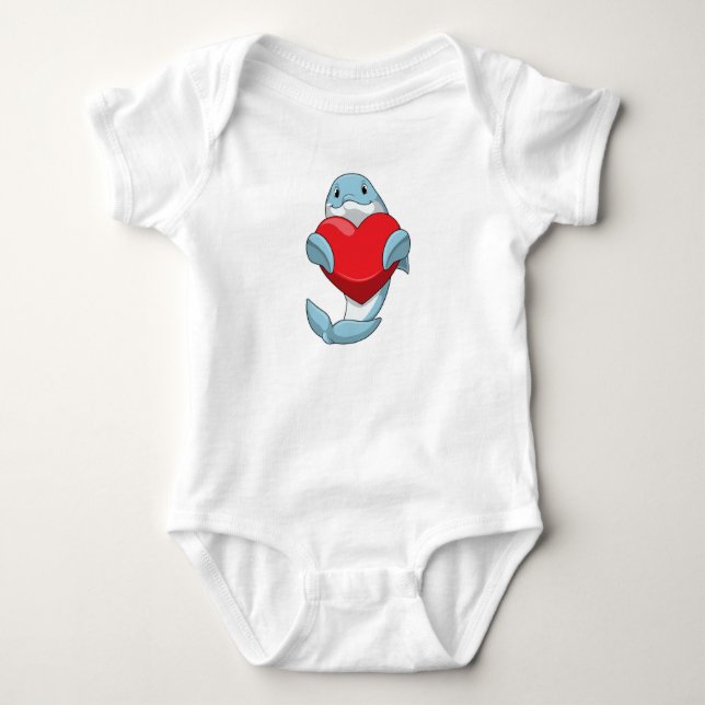Dolphin with Heart Baby Bodysuit (Front)