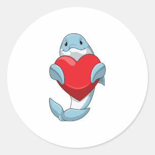 Dolphin with Heart Classic Round Sticker