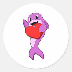 Dolphin with Heart Classic Round Sticker