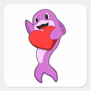 Dolphin with Heart Square Sticker