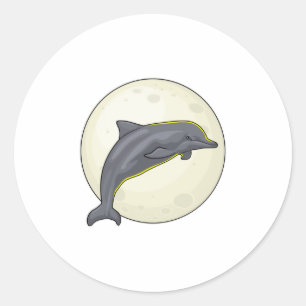 Dolphin with Moon Classic Round Sticker