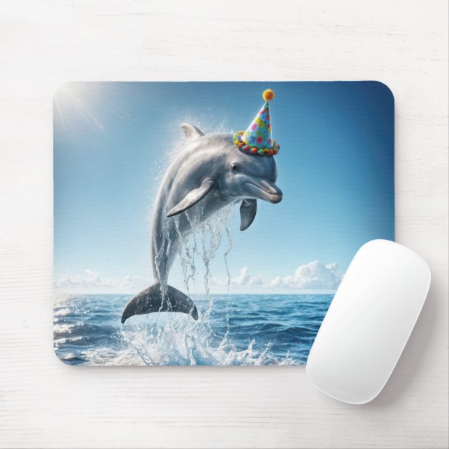Dolphin With Party Hat Mouse Mat (With Mouse)