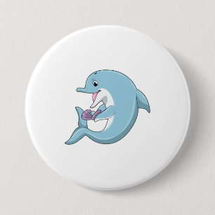 Dolphin with Pearl 7.5 Cm Round Badge