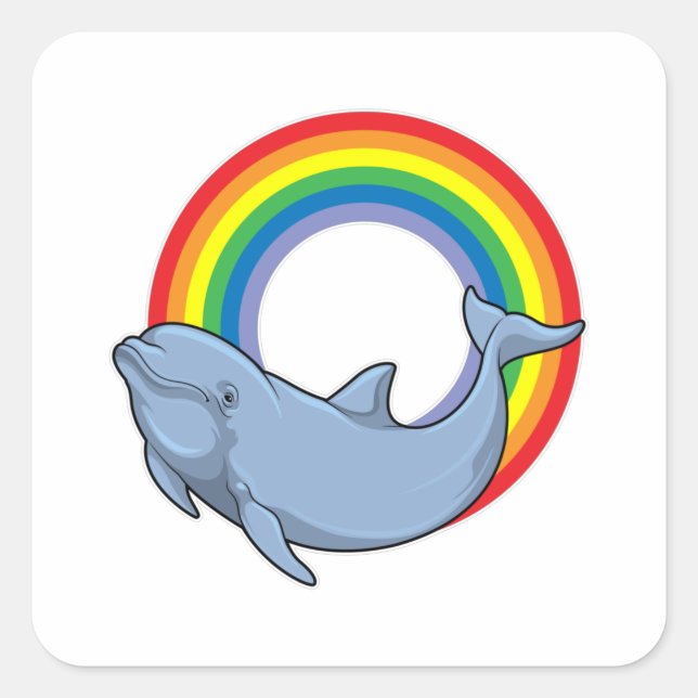 Dolphin with Rainbow Square Sticker (Front)