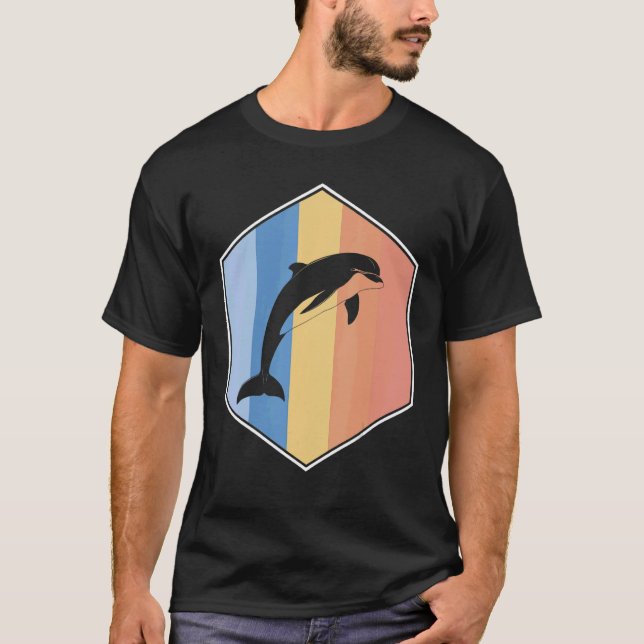 Dolphin With Retro Colours In A Hexagon T-Shirt (Front)