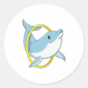 Dolphin with Ring Classic Round Sticker