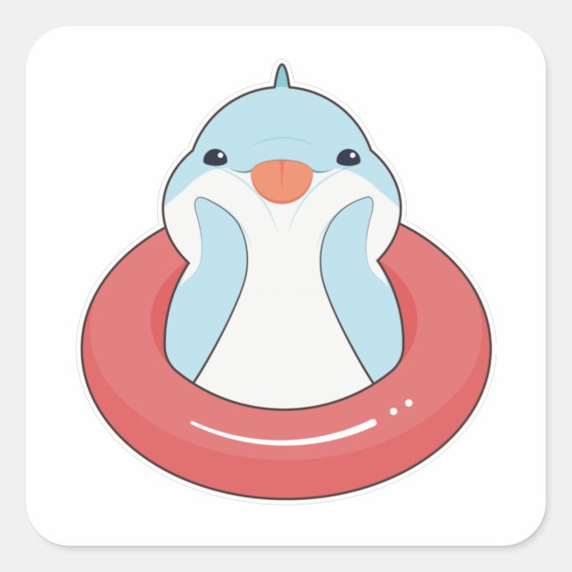Dolphin with Swim ring Square Sticker (Front)