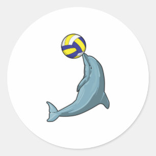 Dolphin with Volleyball Classic Round Sticker