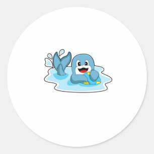 Dolphin with Water polo Classic Round Sticker