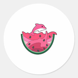 Dolphin with Watermelon Classic Round Sticker