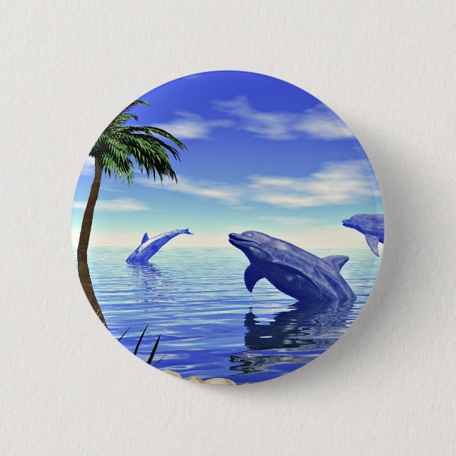 Dolphins 6 Cm Round Badge (Front)