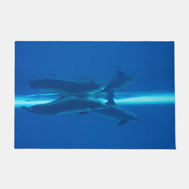 Dolphins and blue ocean , teal and aqua, water doormat (Front)