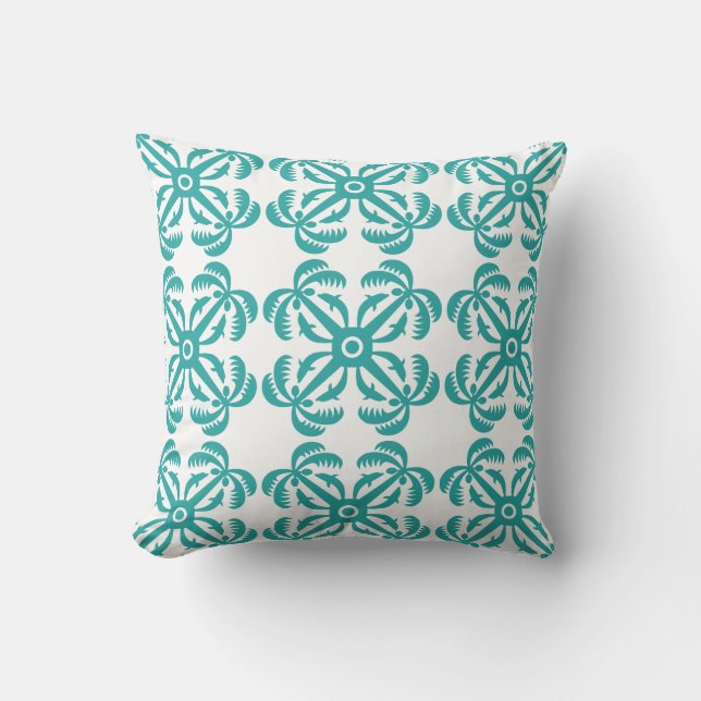 Dolphins and coconuts Hawaiian quilt Throw Pillow (Front)