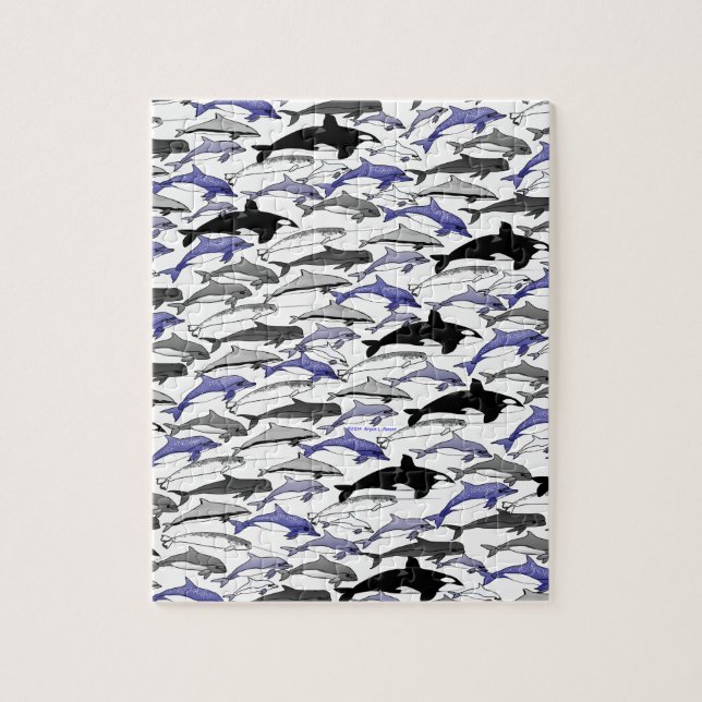 Dolphins and Orcas Swimming Pattern Jigsaw Puzzle (Vertical)
