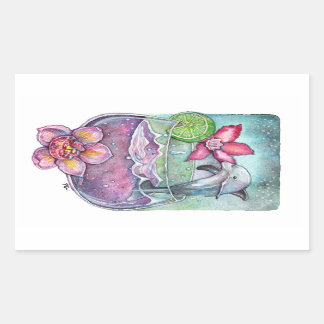 Dolphins and Orchids Rectangular Sticker