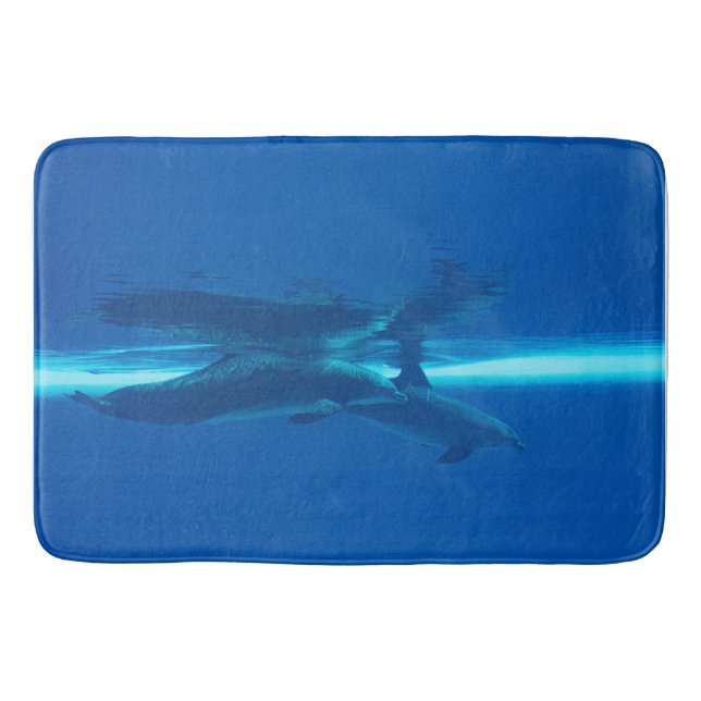 Dolphins and reflection, blue ocean   bath mat (Front)