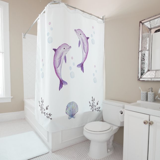 Dolphins and Sea Shell Shower Curtain (In Situ)
