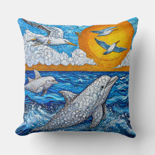 Dolphins and seagulls cushion