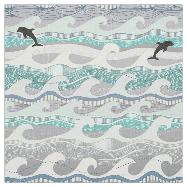 dolphins and waves fabric (Swatch)