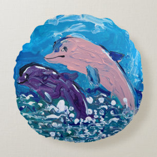 Dolphins "Art by Kids" Round Cushion