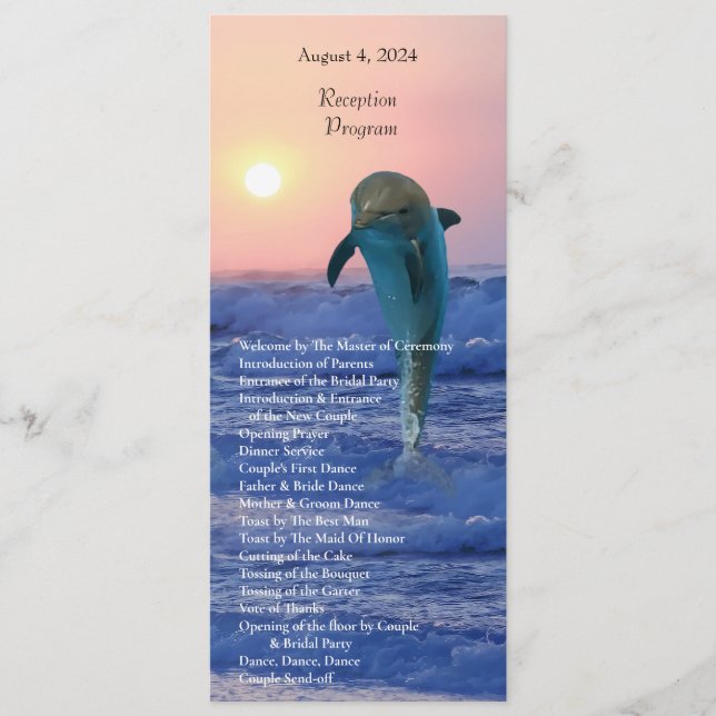 Dolphins at sunrise beach wedding program programme (Front)