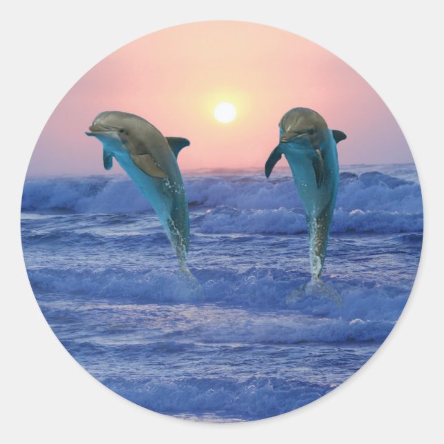 Dolphins at sunrise classic round sticker (Front)