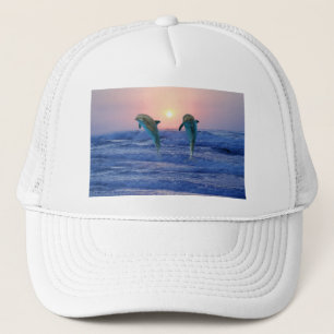 Dolphins at sunrise trucker hat