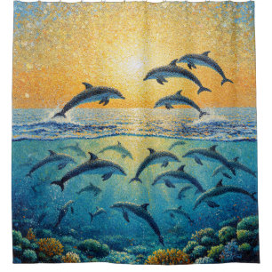 Dolphins At Sunset Shower Curtain