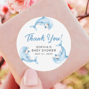 Dolphins Baby Shower Fover Thank You Classic Round Sticker